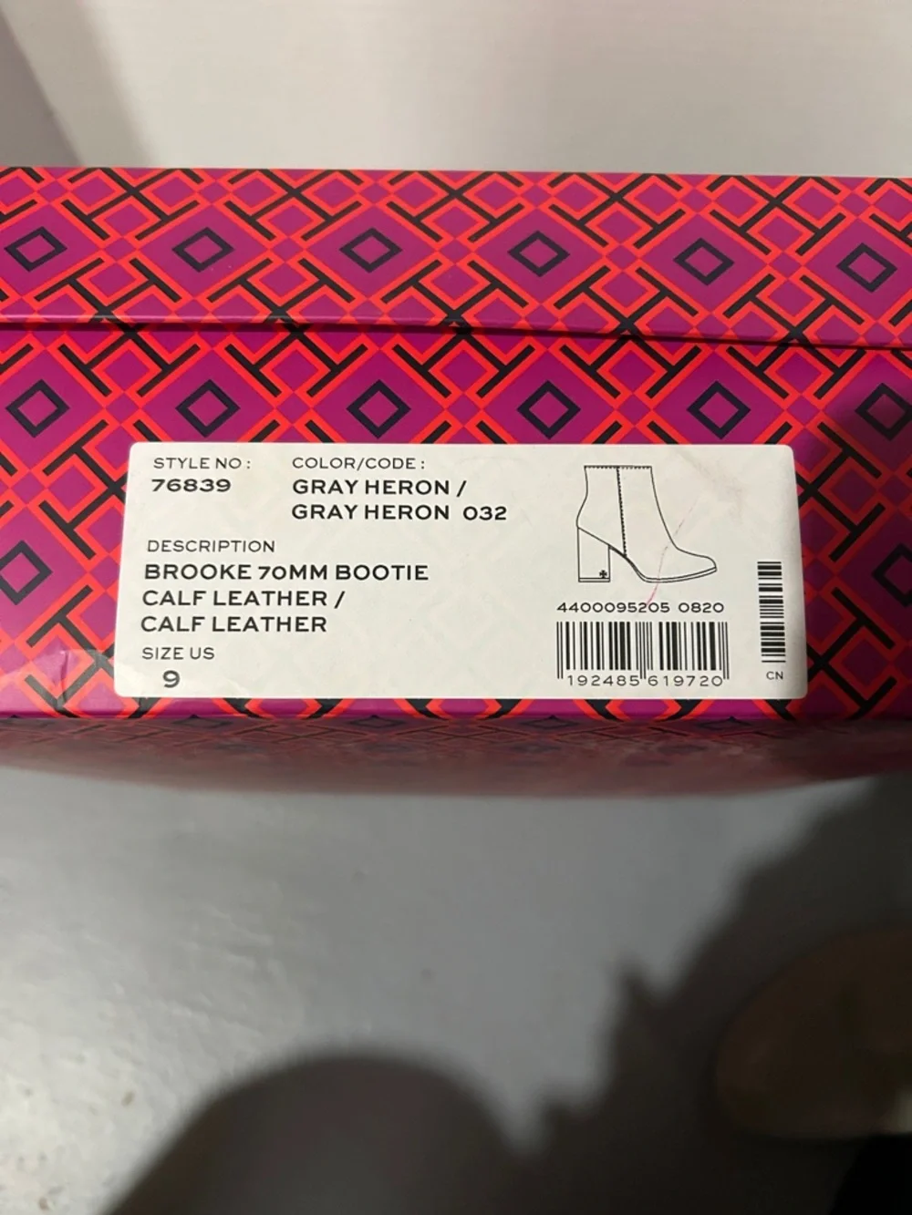 Tory Burch Grey Heron Leather Block Heel Ankle Boots, Size 9